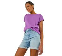 Roman Plain Stretch Cotton Jersey T-Shirt for Women UK Ladies Spring Everyday Summer Holiday Round Neckline Comfy Short Sleeve Soft Woven Fabric Tee Daywear Vacation - Purple - Size 14