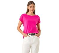 Roman Plain Stretch Cotton Jersey T-Shirt for Women UK Ladies Spring Everyday Summer Holiday Round Neckline Comfy Short Sleeve Soft Woven Fabric Tee Daywear Vacation - Pink - Size 18