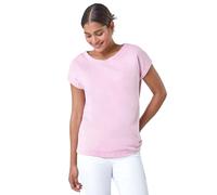 Roman Plain Stretch Cotton Jersey T-Shirt for Women UK - Ladies Spring Everyday Summer Holiday Round Neckline Comfy Short Sleeve Soft Woven Fabric Tee Daywear Vacation Shirts - Light Pink - Size 10