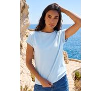 Roman Plain Stretch Cotton Jersey T-Shirt for Women UK - Ladies Spring Everyday Summer Holiday Round Neckline Comfy Short Sleeve Soft Woven Fabric Tee Daywear Vacation Shirts - Light Blue - Size 20
