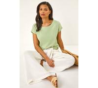 Roman Plain Stretch Cotton Jersey T-Shirt for Women UK - Ladies Spring Everyday Summer Holiday Round Neckline Comfy Short Sleeve Soft Woven Fabric Tee Daywear Vacation Shirts - Sage - Size 16