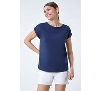 Roman Plain Stretch Cotton Jersey T-Shirt for Women UK - Ladies Spring Everyday Summer Holiday Round Neckline Comfy Short Sleeve Soft Woven Fabric Tee Daywear Vacation Shirts - Navy - Size 16