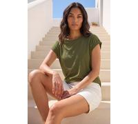 Roman Plain Stretch Cotton Jersey T-Shirt for Women UK Ladies Spring Everyday Summer Holiday Round Neckline Comfy Short Sleeve Soft Woven Fabric Tee Daywear Vacation - Olive - Size 18