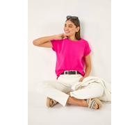 Roman Plain Stretch Cotton Jersey T-Shirt for Women UK Ladies Spring Everyday Summer Holiday Round Neckline Comfy Short Sleeve Soft Woven Fabric Tee Daywear Vacation - Pink - Size 18