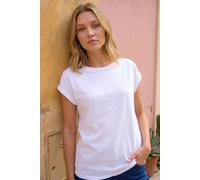 Roman Plain Stretch Cotton Jersey T-Shirt for Women UK Ladies Spring Everyday Summer Holiday Round Neckline Comfy Short Sleeve Soft Woven Fabric Tee Daywear Vacation - White - Size 14