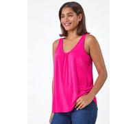 Roman Originals Vest Top for Women UK - Ladies Tank Tops Tunic Summer Blouse Cami Camisole V-Neck Stretch Jersey Casual Sleeveless Beach Party Lounge Holiday Spring - Plain Pink - Size 12
