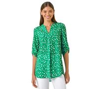 Roman Pleat Front Top for Women UK Ladies Pleated Shirt Notch V Neck Blouse Summer Tunic Spring Pull-On Comfy Soft Evening Holiday Vacation Work Party Everyday - Abstract Green - Size 18