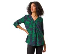 Roman Pleat Front Top for Women UK Ladies Pleated Shirt Notch V Neck Blouse Summer Tunic Spring Pull-On Comfy Soft Evening Holiday Vacation Work Party Everyday - Green Noir - Size 12