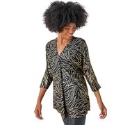 Roman Pleat Front Top for Women UK Ladies Pleated Shirt Notch V Neck Blouse Summer Tunic Spring Pull-On Comfy Soft Evening Holiday Vacation Work Party Everyday - Abstract Green - Size 12