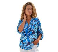 Roman Pleat Front Top for Women UK Ladies Pleated Shirt Notch V Neck Blouse Summer Tunic Spring Pull-On Comfy Soft Evening Holiday Vacation Work Party Everyday - Blue Leaf - Size 10
