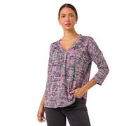 Roman Pleat Front Top for Women UK Ladies Pleated Shirt Notch V Neck Blouse Summer Tunic Spring Pull-On Comfy Soft Evening Holiday Vacation Work Party Everyday - Pink Multi - Size 18