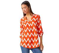 Roman Pleat Front Top for Women UK Ladies Pleated Shirt Notch V Neck Blouse Summer Tunic Spring Pull-On Comfy Soft Evening Holiday Vacation Work Party Everyday - Abstract Green - Size 10