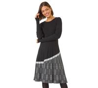 Roman Pleated Border Ribbed Knit Dress In Black Black 18
