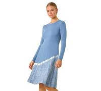 Roman Pleated Border Ribbed Knit Dress In Blue Blue 16