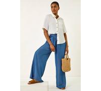 Roman Pleated Full Length Wide Leg Trouser In Mid Blue Mid Blue 18