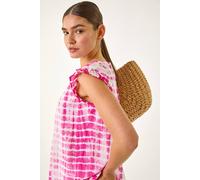 Roman Pleated Tie Dye Frill Top In Cerise Cerise 10