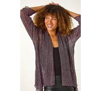 Roman Originals Women Ombre Metallic Plisse Kimono - Ladies Spring Everyday Summer Evening Vacation Work Holiday 3/4 Sleeve Cruise Smart Casual - Pink - Size 10