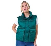 Roman Pocket Detail Quilted Gilet for Women UK - Ladies Autumn Everyday Winter Holiday Funnel Neckline Comfy Sleeveless Soft Front Pockets Desk to Dinner Puffer Vests - Teal - Size 16