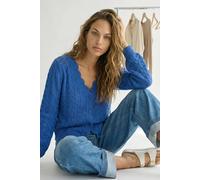 Roman Women's Pointelle Button Knit Cardigan in Blue | Size: 16 Roman Blue 16