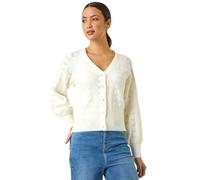 Roman Pointelle Detail Knit Cardigan for Women UK - Ladies Autumn Everyday Winter Holiday V-Neckline Comfy Long Sleeve Soft Button Up Jumper Office Desk Sweaters - Ivory - Size S