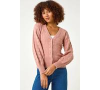 Roman Pointelle Detail Knit Cardigan for Women UK - Ladies Autumn Everyday Winter Holiday V-Neckline Comfy Long Sleeve Soft Button Up Jumper Office Desk Sweaters - Biscuit - Size M Beige