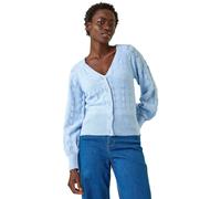 Roman Pointelle Detail Knit Cardigan for Women UK - Ladies Autumn Everyday Winter Holiday V-Neckline Comfy Long Sleeve Soft Button Up Jumper Office Desk Sweaters - Blue - Size S