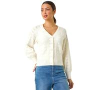 Roman Pointelle Detail Knit Cardigan In Ivory Ivory S