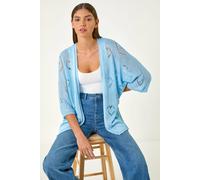 Roman Women's Pointelle Heart Knit Cardigan in Light Blue | Size: Small Roman Light Blue S