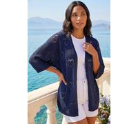 Roman Originals Pointelle Heart Knit Cardigan for Women UK - Ladies Everyday Holiday Spring Summer Comfy Soft Evening Vacation Work Party - Navy - Size M