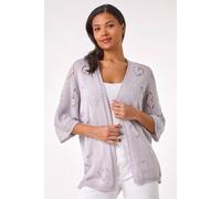 Roman Pointelle Heart Knit Cardigan In Silver Silver L