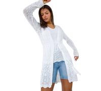 Roman Originals Longline Tie Cotton Blend Knit Cardigan for Women UK - Ladies Everyday Holiday Spring Summer Comfy Soft Evening Vacation Work Party - White - Size 18