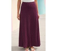 Roman Jersey Skirt for Women UK - Ladies Midi Maxi Floral Animal Print Autumn Winter Swing Smart Casual Office Cocktail Party Going Out Evening Holiday Cruise - Size 12 - Polka Dot Burgundy