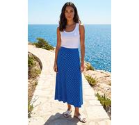 Roman Jersey Skirt for Women UK - Ladies Midi Maxi Floral Animal Print Autumn Winter Swing Smart Casual Office Cocktail Party Going Out Evening Holiday Cruise - Polka Dot Blue - Size 12