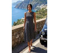 Roman Women's Polka Dot Panel Midi Dress in Black | Size: 20