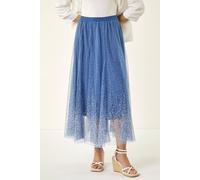 Roman Polka Dot Print Elasticated Mesh Skirt In Blue Blue 18
