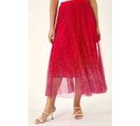 Roman Polka Dot Print Elasticated Mesh Skirt In Red Red 12