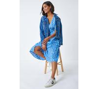 Roman Originals Swing Tea Dress Women UK Ladies Skater Midi A Line Fit & Flare Summer Casual Smart Cocktail Party Going Out Work Cruise Button Through Long Pocket - Light Blue - Size 16