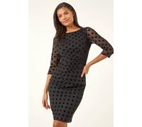 Roman Polka Dot Ruched Stretch Dress In Black Black 18
