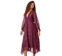 Roman Polka Dot Twist Front Midi Dress for Women UK - Ladies Autumn Everyday Winter Holiday V-Neckline Comfy Long Sleeve Soft Fit & Flare Frock Sport Dinner Gowns - Wine Purple - Size 10