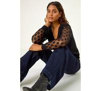 Roman Originals Polka Dot V-Neck Sleeve Knit Jumper for Women UK - Ladies Everyday Autumn Winter V-Neckline Comfy Soft Evening Vacation Work Party Night Out - Black - Size 10