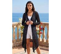 Roman Women's Popcorn Knit Longline Cardigan in Black | Size: Large Roman Black L