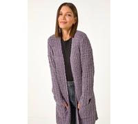 Roman Originals Popcorn Textured Longline Cardigan for Women UK - Ladies Everyday Autumn Winter Comfy Soft Evening Vacation Work Party Night Out - Ash - Size 16 Grey
