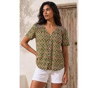 Roman Women's Printed Shirred Shoulder Blouse in Khaki | Size: 10