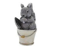 Roman Pudgy Pals Squirrel in Bucket Garden Statue, 9.25-inch Height, Outdoor Decoration