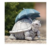 Roman Pudgy Pals Turtle with Umbrella Garden Statue, 7-inch Height, Outdoor Decoration