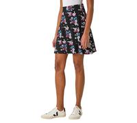 Roman Pull On Stretch Jersey Skater Skirt for Women UK Ladies Spring Pull On Elasticated Waist Summer Spring Jersey Holiday Office Work Vacation Soft Desk to Dinner Everyday - Noir Floral - Size 12