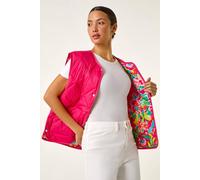 Roman Originals Quilted Lined Gilet for Women UK - Ladies Everyday Holiday Spring Summer Round Neckline Comfy Soft Evening Vacation Work Party - Cerise - Size 10