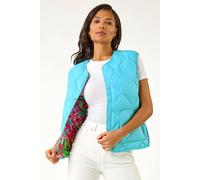 Roman Originals Quilted Lined Gilet for Women UK - Ladies Everyday Holiday Spring Summer Round Neckline Comfy Soft Evening Vacation Work Party - Turqouise - Size 12