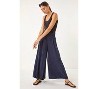 Roman Originals Animal Print Ruched Wide Leg Trouser for Women UK - Ladies Everyday Holiday Spring Summer Comfy Soft Evening Vacation Work Party - Navy Animal - Size ONE