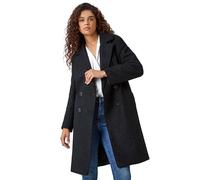 Roman Relaxed Double Breasted Boucle Coat for Women UK - Ladies Autumn Everyday Winter Holiday Long Sleeve Soft Side Pockets Comfy Desk to Dinner Jackets - Black - Size 18